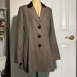 Brown Herringbone 3-Button Polyester Blend Coat by NorthStyle: Size M